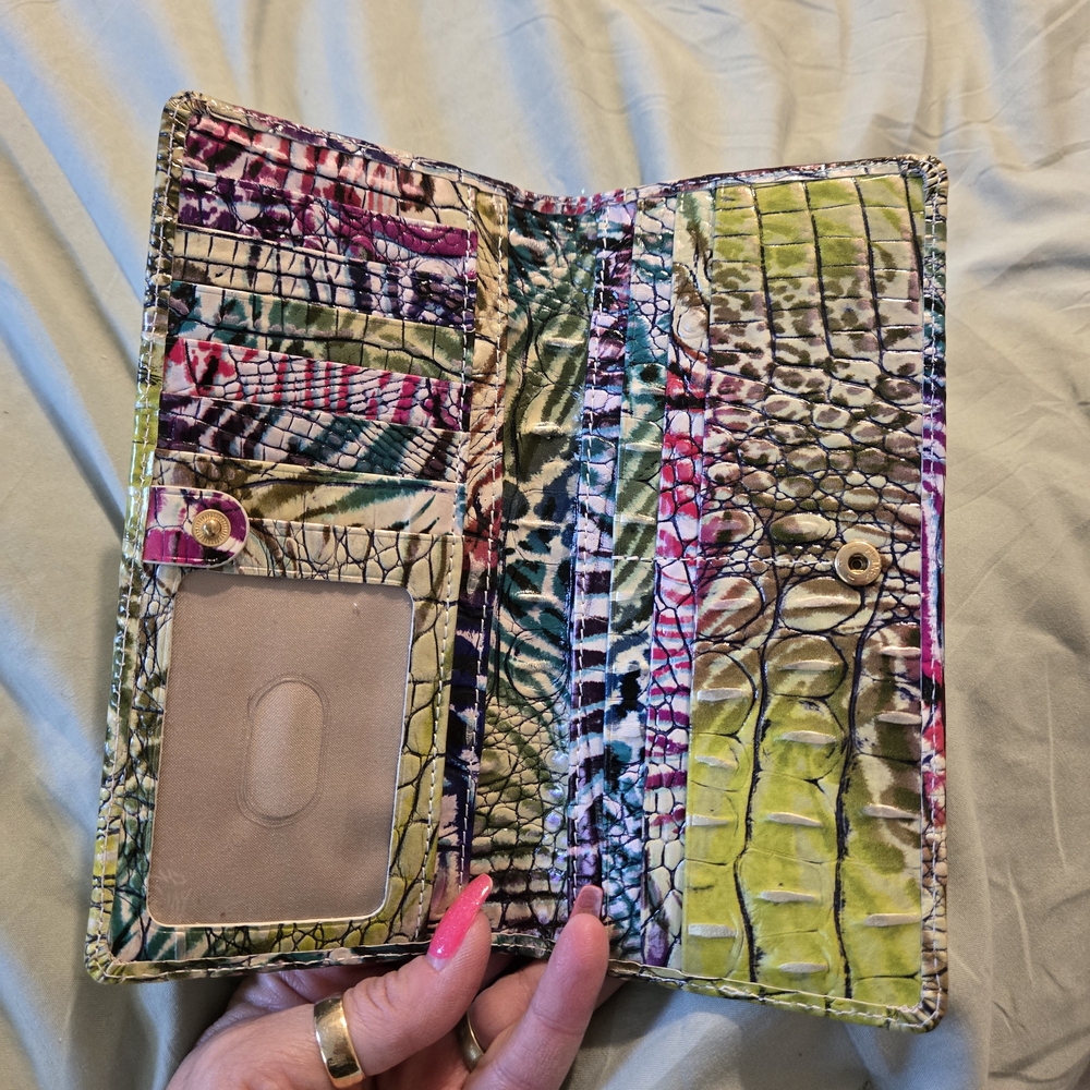 Brahmin Pink and Green Croc-Embossed Wallet